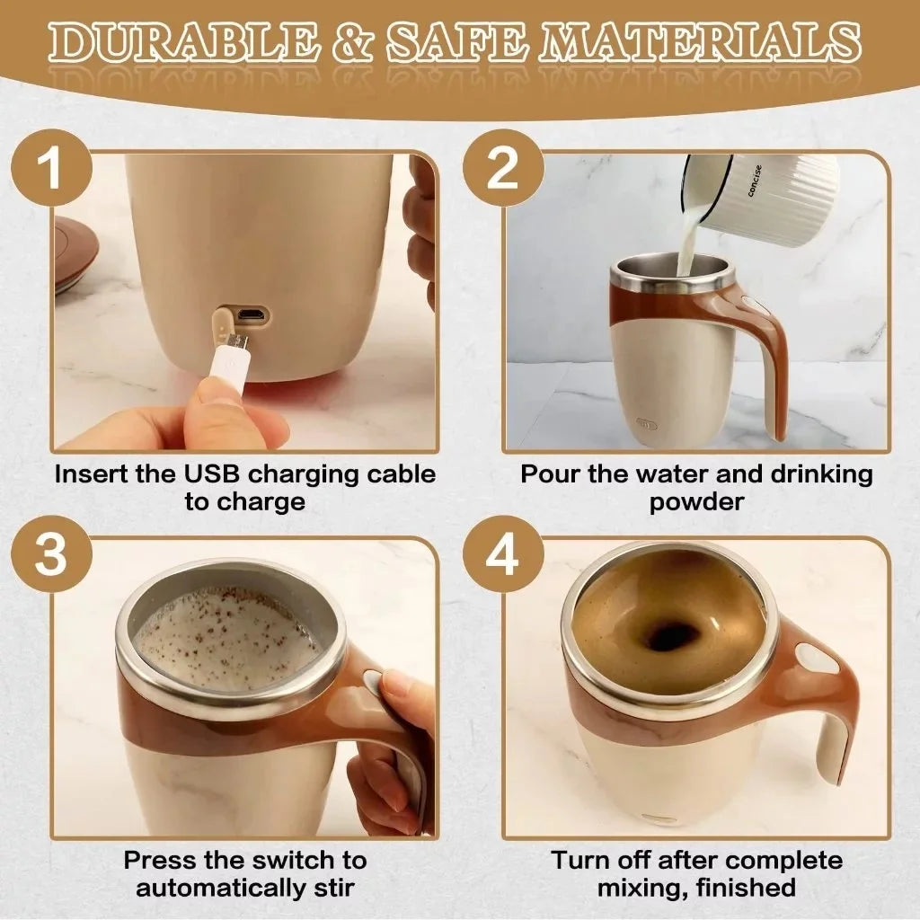 Ubitree Tasse à café avec mélangeur automatique rechargeable pour café, thé, chocolat chaud et plus encore – Gobelet de voyage isotherme en acier inoxydable pour la maison, le bureau