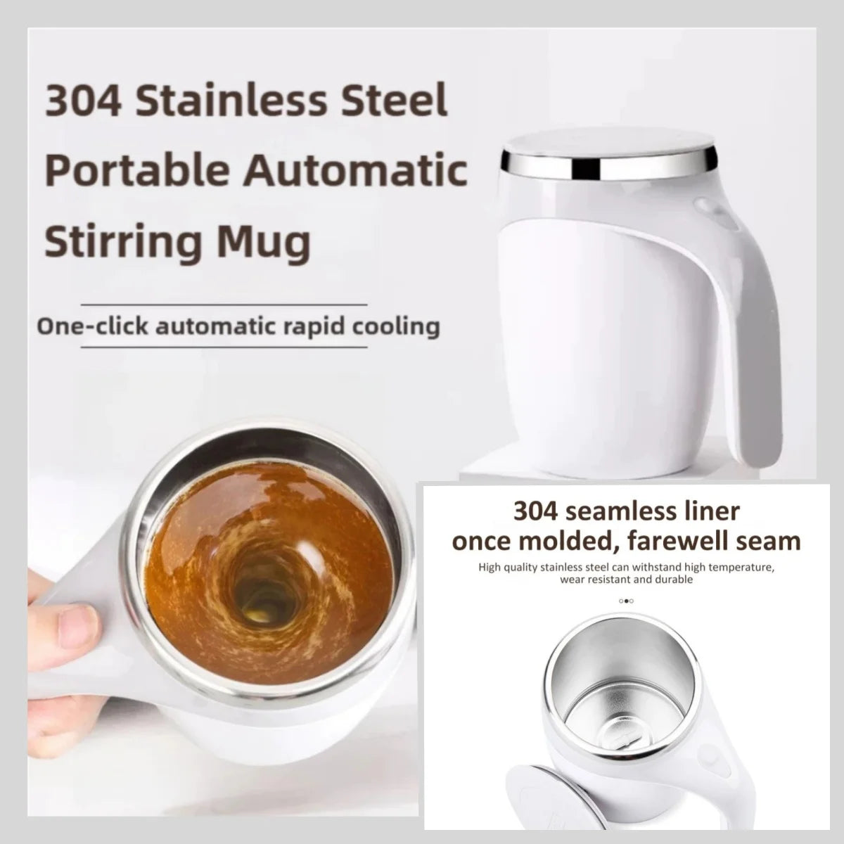 Ubitree Tasse à café avec mélangeur automatique rechargeable pour café, thé, chocolat chaud et plus encore – Gobelet de voyage isotherme en acier inoxydable pour la maison, le bureau