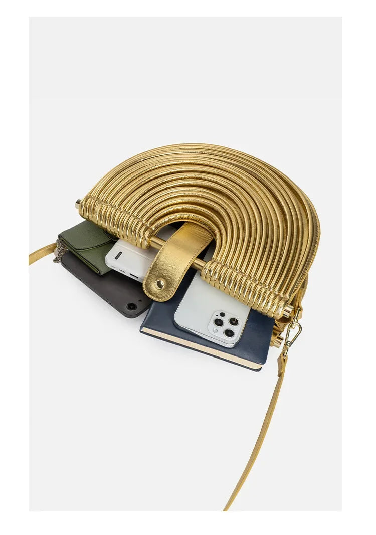 Fashionable Bamboo Fiber Woven Handbag Women's Clutch Bag Personalized High-End Sensation Soft Shell Bag Mobile Phone Pocket