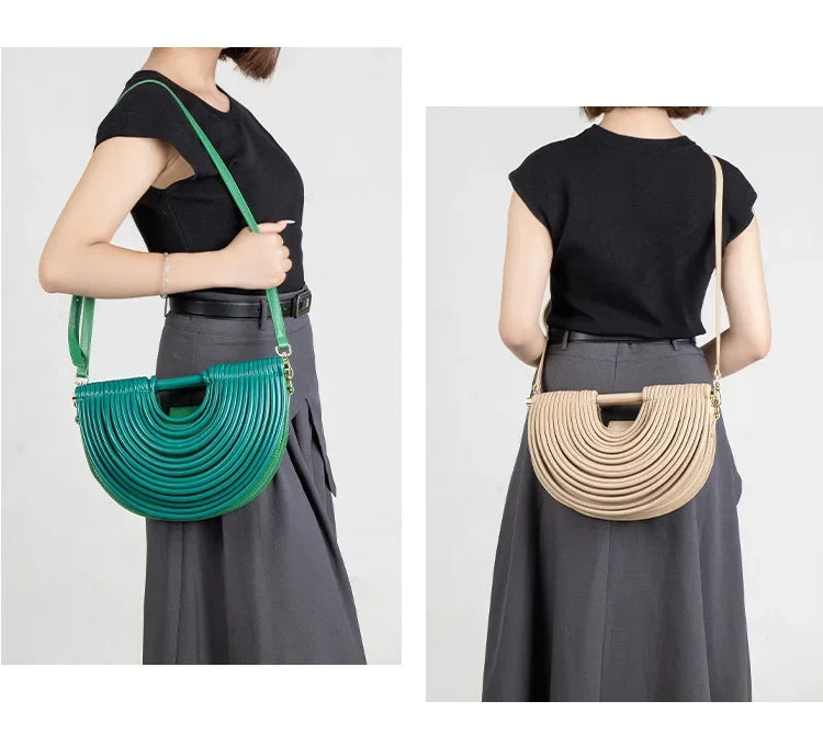 Fashionable Bamboo Fiber Woven Handbag Women's Clutch Bag Personalized High-End Sensation Soft Shell Bag Mobile Phone Pocket